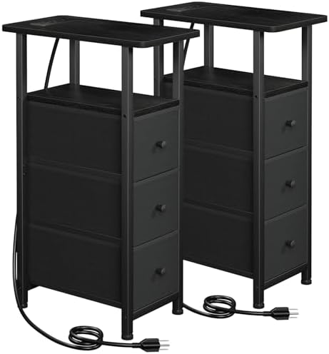 LOAKEKEL Narrow End Tables Living Room Set of 2 with Charging Station
