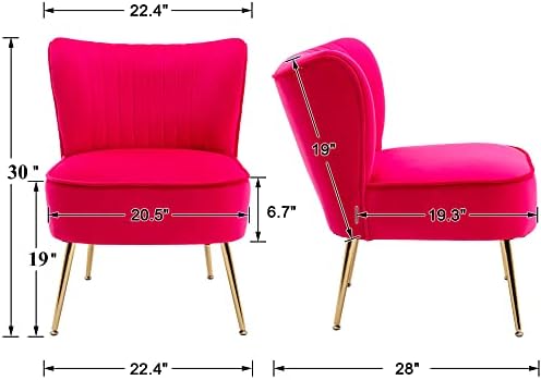 DUOMAY Modern Accent Chair Set of 2 Velvet Slipper Chair with Gold Legs Wingback Side Chair for Living Room Bedroom Entryway Small Corner Chair for Space Saving, Rose Red