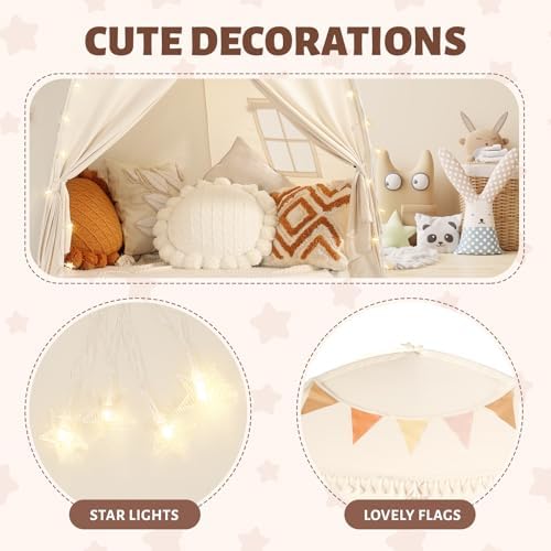 Sumbababy Large Teepee Tent for Kids - Tent for Kids Indoor Kids Teepee for Boys & Girls - Playhouse Inside Canopy Bed for Playroom Gift Toys (Cream)