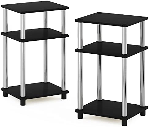 Furinno JUST Toolless 3-Tier Side Table Set of 2, Open Shelf, Americano
