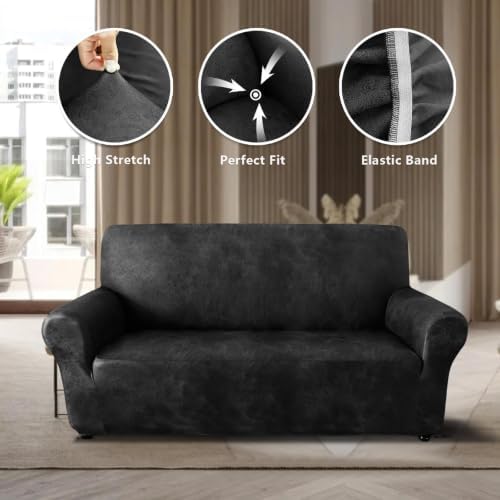 ANARACHON 1-Piece Leather-Look Loveseat Cover,Stretch Loveseat Slipcover