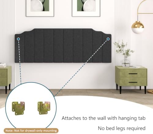 Befurtori King Size Headboard Only, Linen Wall Mount Headboard, Dark Gray