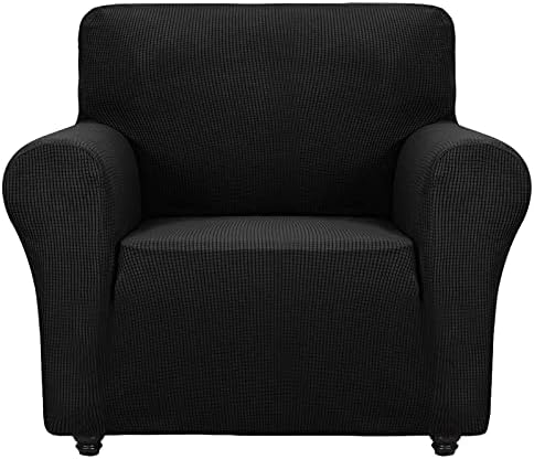 ZNSAYOTX Super Stretch Chair Slipcover Universal Sofa Chair Covers for Living Room Dogs Pet Furniture Protector Spandex Armchair Slipcovers with Anti Slip Foam Sticks (Black, Chair)