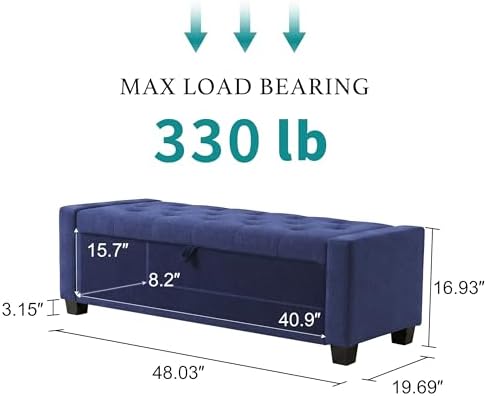 Huatean Home 48" Ottoman with Storage, Blue Storage Ottoman Bench