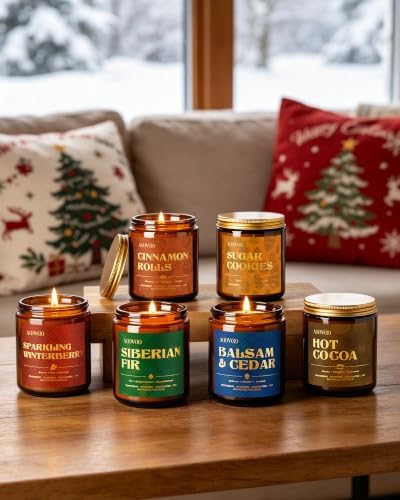 AOOVOO 6 Pack Winter Candles Set - 42 oz Candle Gift for Home Scented