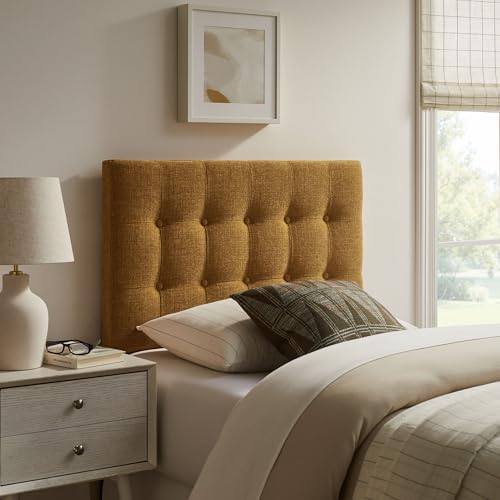 Modway Emily Twin Size Fabric Headboard in Copper - Linen-Like Upholstery with Button Tufting and 7 Adjustable Height Positions