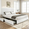 VECELO Queen Size Upholstered Bed Frame with 4 Drawers and Headboard, Velvet Platform Storage Bedframe, Wooden Slats Support, No Box Spring Needed,White