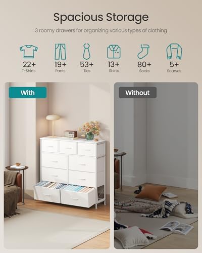 SONGMICS Dresser for Bedroom, Wide Dresser with 9 Fabric Drawers
