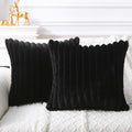 Decorative Throw Pillow with Inserts, Set of 2 Soft Faux Fur Throw Pillows, Square Boho Striped Pillow for Couch, Bed, Sofa Decor(Black, 18" x 18")