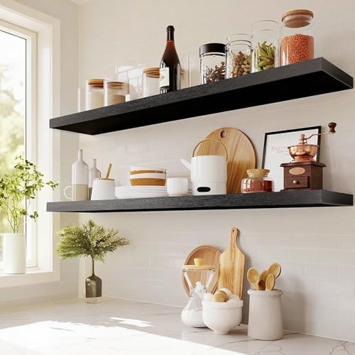 Amada 47 Inch Floating Shelves with Invisible Brackets, Set of 2, Black