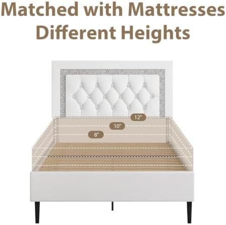 BarnFurin Twin Bed Frame with Tufted Button Headboard, White
