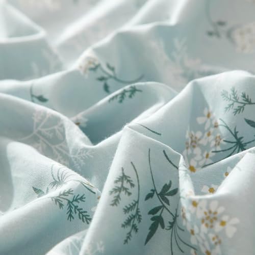 Blue Grey Flower Duvet Cover Set 100% Cotton Queen(90"x90"),White Daisy