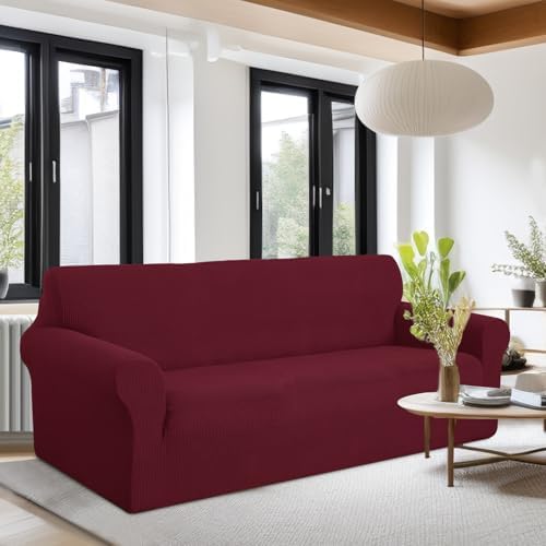 U-NICE HOME Oversized Stretch Couch Cover Slipcover, Burgundy