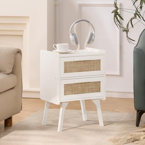 Lerliuo Rattan Night Stand for Bedroom, 2 Drawers