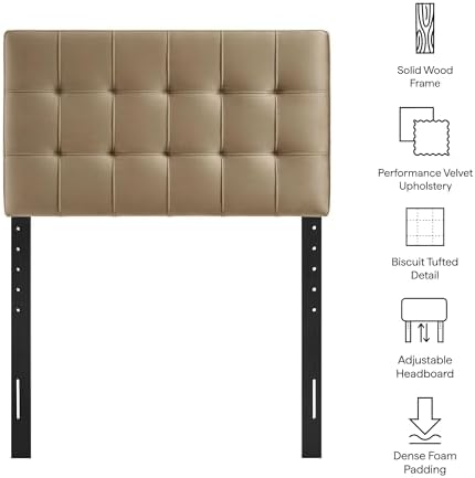 Modway Lily Twin Size Stain-Resistant Performance Velvet Headboard in Taupe - Velvet Upholstery with Button Tufting and 4 Adjustable Height Positions