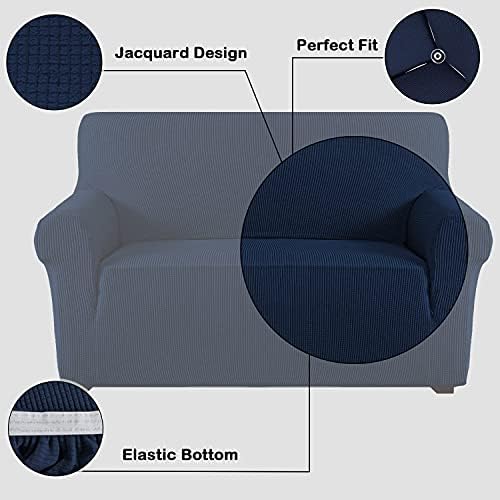 Flamingo P High Stretch Sofa Slipcover Non Slip Armchair Cover for Living Room Washable Pet Furniture Protector Covers with Elastic Bottom, Thick Jacquard Fabric (Small, Navy)