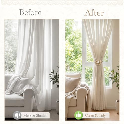 VIS'V Magnetic Curtain Tiebacks, Boho Curtain Holdbacks, Khaki, 4 Pcs