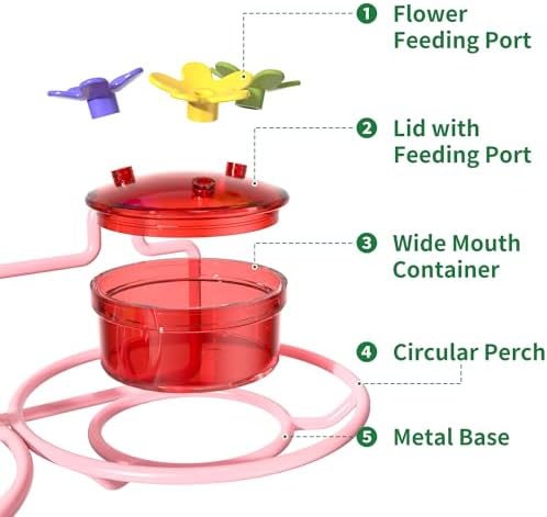 Dreamdrawer 2 Pack Window Hummingbird Feeder, Small Hummingbird Feeder for Outdoors with Strong Suction Cup - Metal Base & 6 Feeding Ports, Easy to Clean and Refill, Pink