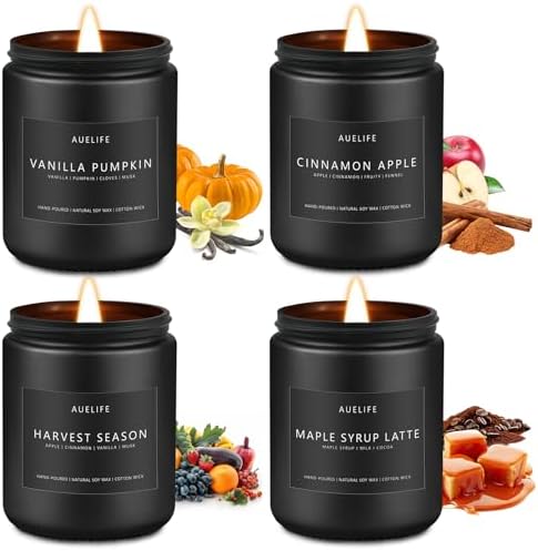 Auelife Fall Candle Set for Home Scented, Soy Wax, 4 Pack 28 oz