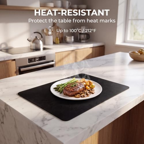 ADRIMER Fall Placemats Set of 4, Heat Resistant Faux Leather, Black