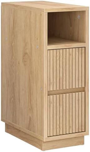 CHOEZON 8.7" Narrow Fluted Nightstand, Small Bedside Table with Drawers, Skinny Side Table, Modern Nightstand with 1 Semi-Open Shelf, Floating End Table, for Living Room, Bedroom, Natural MBZ12NL