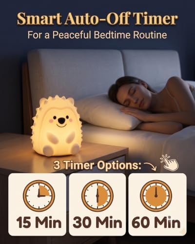 Hedgehog Night Light, Touch/Remote Lamp with 15/30/60 Min Timer