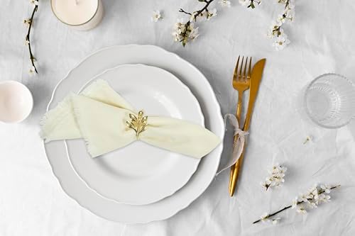 ACCENTHOME Cream Cotton Linen Napkin Set of 6 18x18 inch Dinner Napkins