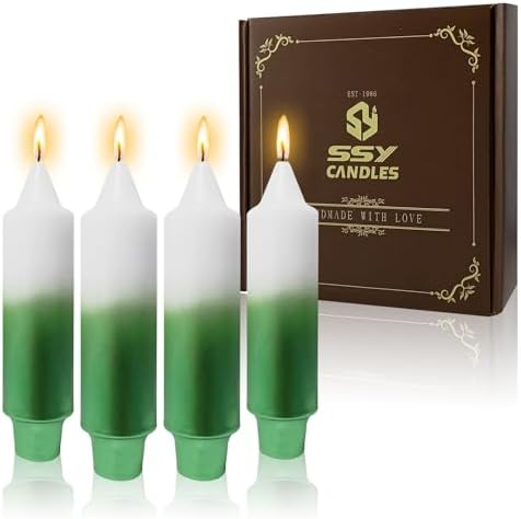 NJAO HOO Green Christmas Candles 5 Inch Short Taper Candle Metallic Candlesticks Unscented Candle Set for Home Decor Christmas Party Dinner Candles, 4 Pack