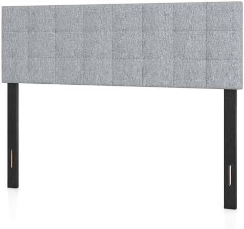 GIANTEX Linen Upholstered Headboard, Queen/Full Size Grid Quilted Fabric Head Board with Wood Support Legs, Attach Frame, Width Adjustable Modern Bed Headboard Only (Gray)