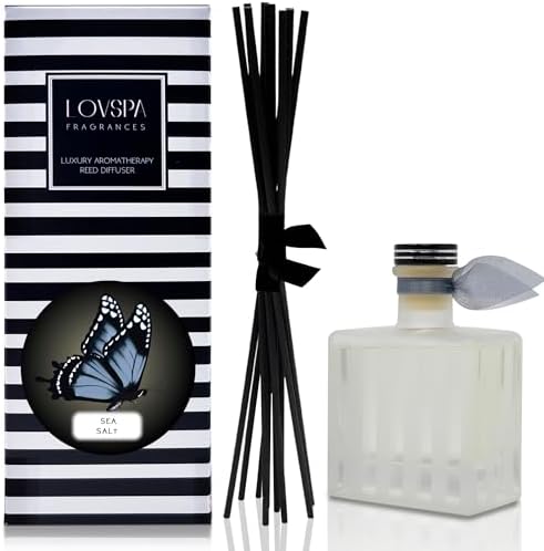 Reed Diffuser Set, Sea Salt Scented Oil Diffuser with Sticks, Home Fragrance Accessories for Bathroom Shelf Decor, Aroma Diffusers for Home or Office Desk, USA Made