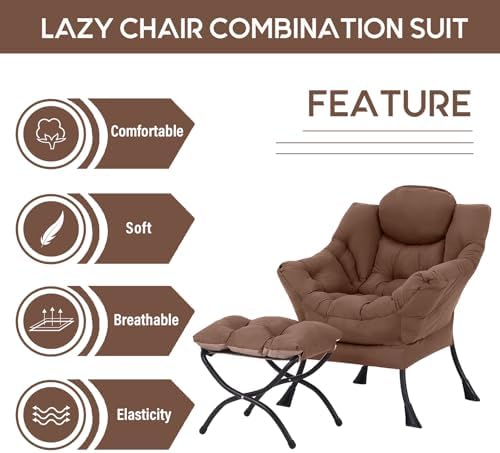 LITA Lazy Chair with Ottoman, Comfy Accent Reading Chair
