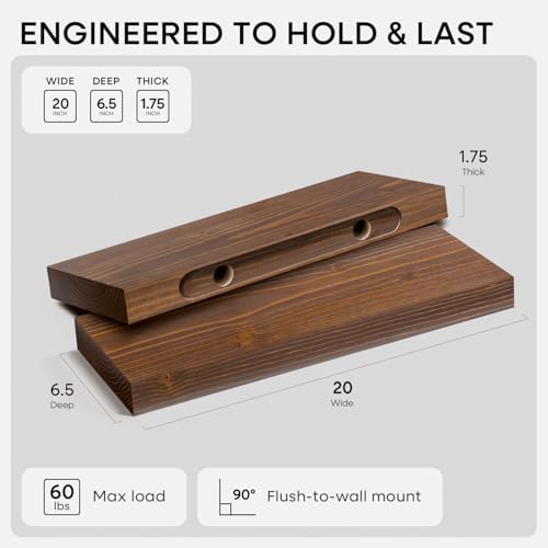 Homeforia 20 Inch Floating Shelves, High-End Solid Pine Wood, Set of 4