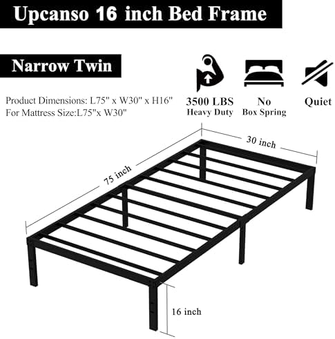16 Inch Narrow Twin Bed Frame 30x75 No Box Spring Needed