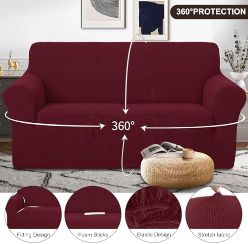 U-NICE HOME Oversized Stretch Loveseat Couch Cover, Burgundy