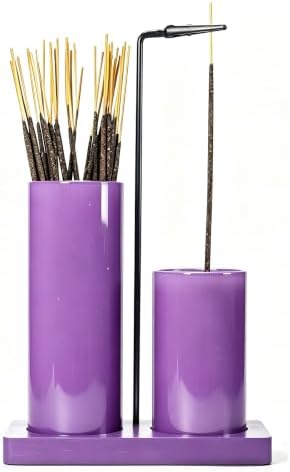 2 in 1 Incense Burner Holder for Sticks,Glass Incense Holder with Storage,Upside Down Incense Holder for Sticks with Glass Ash Catcher for Meditation Yoga Spa Room Home Decor[Full Purple]