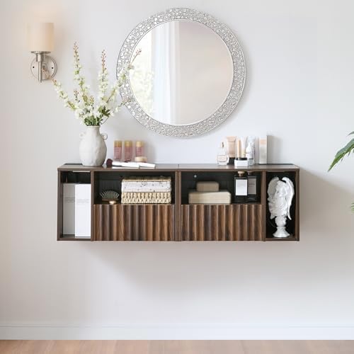 BuildHom Floating Nightstand Set of 2 with Charging Station, Walnut