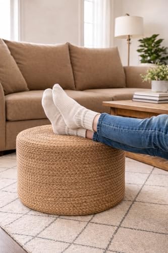 Pouf Ottoman 100% Jute Braided Pouffe (18"x18"x12")