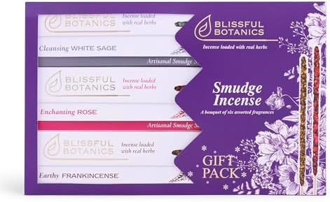 Tulasi Smudge Incense Sticks Gift Pack – 6 Scents x 40g Each – White Sage, Palo Santo, Lavender, Frankincense, Sandalwood, Rose - 48 Natural Herbal Incense for Yoga, Meditation