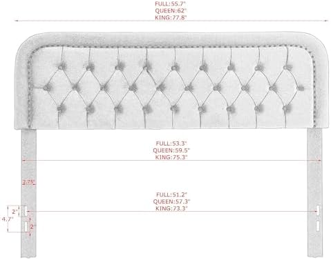 Tufted Upholstered Queen Size Headboard only - Button Solid Wood HeadBoards with Adjustable Height - Modern Velvet Padded Bed Headboard - Easy Assembly - Nailhead, Beige