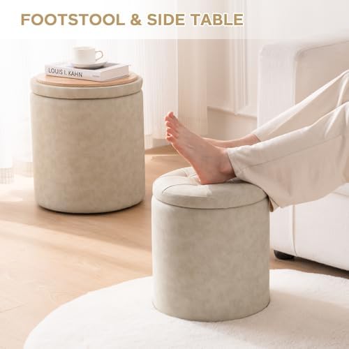 Storage Ottoman Round, Space Saving Foot Stool for Small Living Spaces