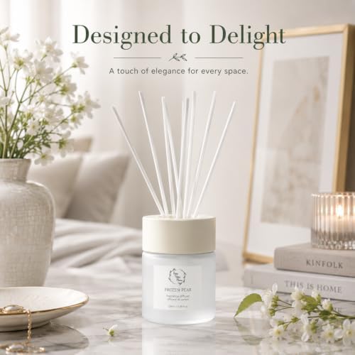 Reed Diffuser Set, Frozen Pear 3.38 fl oz Scented Diffuser with Sticks, Home Fragrance Reed Diffuser for Bathroom Shelf Decor