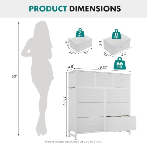 OLIXIS 9 Drawer Fabric Dresser for Bedroom, Chest of Drawers Organizer