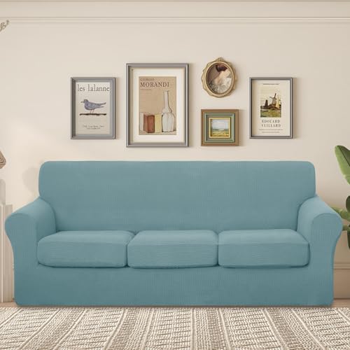 U-NICE HOME 4 Pieces Stretch Couch Cover Sofa Slipcover, Light Blue