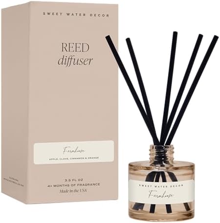 Sweet Water Decor Farmhouse Sandstone Reed Diffuser, Fall Scent with Orange, Apple & Spices, Long-Lasting Non-Toxic Fragrance Oil for Living Room, Kitchen & Bathroom, Cozy Autumn Gift for Her