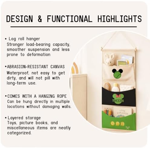 3-Pocket Hanging Wall Organizer, Tennis Theme Over Door Storage