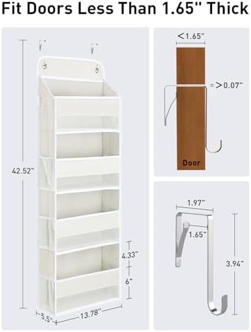 Yecaye Over the Door Organizer, 35.2lbs Load Toy Stuffed Animal Storage, Bathroom Organizers and Storage for Nursery Newborn Baby Essential Stuff Dorm Room Essentials, Cream White 4 Tier