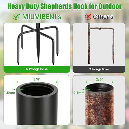 84 Inch Double Shepherds Hooks for Outdoor, Heavy Duty Bird Feeder Pole with 5 Prongs Base for Hanging Lantern, Hummingbird Feeder, Lightweight Plant, Shepherds Hook for Bird Feeders for Outside