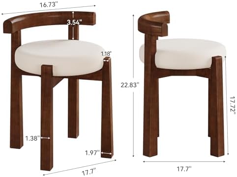 Wood Vanity Stool with Faux Wool Cushion, Upholstered Makeup Chair with Solid Wood Frame, Round Vanity Ottoman Seat for Makeup, Bedroom, Living Room, 20-Minute Assembly (Only Stool)