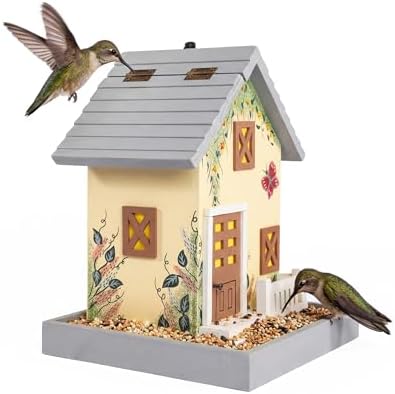 MEWANG Colorful Hanging Wooden Bird House Feeder, Light Yellow