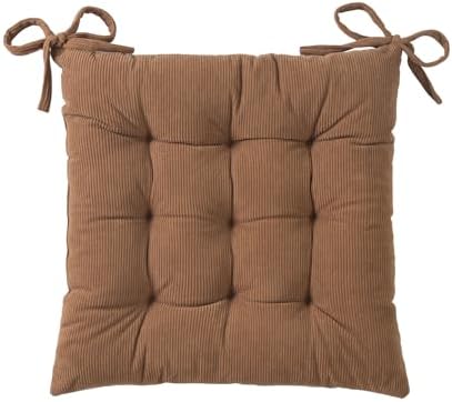 HLOVME Corduroy Chair Cushion with Ties Ultra Soft Warm Floor Cushion for Kids Reading Nook Comfortable Square Seat Cushion for Adult 15.7”x15.7”, Khaki